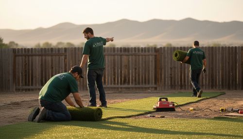 Indy install crew mid-job in a Denver backyard — owner-led, in-house, never subcontracted