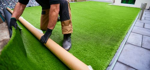 Close view of artificial turf lawn