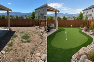 Example before and after backyard putting green transformation in a Denver-area yard